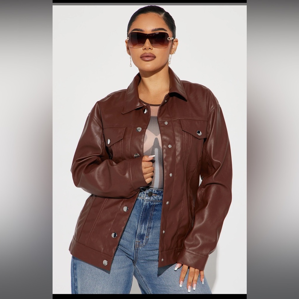 Fashion Nova ‘Switch Up Faux Leather Jacket’ Chocolate Size M